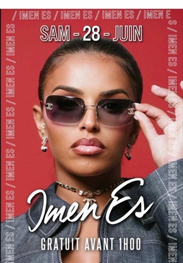 Ce samedi 28 juin, le Nova Club reçoit la queen @Imen Es 🤩 Prépare-toi pour un showcase intense. Ses titres comme « Attentat », « 1ère fois » ou encore « Essaie encore » vont résonner fort... très fort 💔🎤