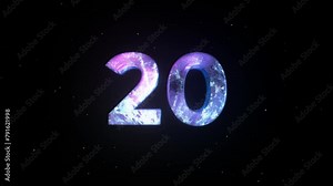 Frozen Number 20. Ice Number. Cold Frosty Number. Winter Snowy Number with Ice Texture