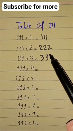 Table Of 111 😃🤩 #howtosolve #111 #multiples #tableof #mathematics #easymaths #maths