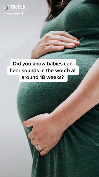 At 18 weeks, babies can hear sounds inside of the womb such as the mother’s heartbeat. At around 23 weeks, they can hear external sounds like voices and music.🤰 #pregnancy #pregnancytiktok #newmom #babyfacts #babydevelopment