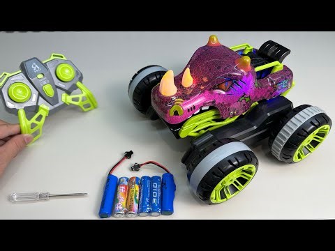 Unboxing Rhino stunt RC car, city RC bus, yellow duck RC crawler, RC transformable car