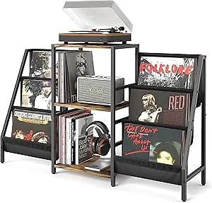 Record Player Stand with Vinyl Storage, Record Player Table with Vinyl Record Storage Up to 280 Albums, Turnta ble Stand with Record Holder Display Shelf, Record Cabinet for Media Stereo Audio