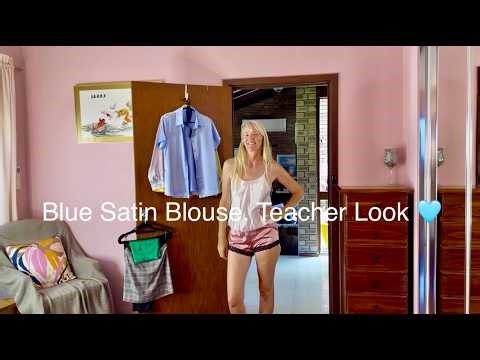 Blue Satin Blouse & Skirt Try-On 💙 | Teacher Aesthetic Roleplay