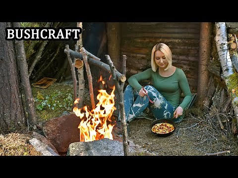 Bushcraft trip - Natural shelter - Spatula carving - Outdoor cooking 🌲 ASMR