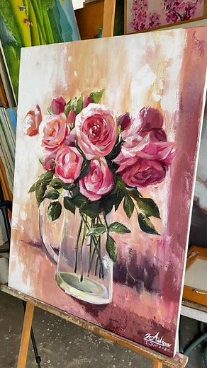 Painting Roses in Public: Acrylic Flower Paintings
