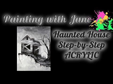 Haunted House Step by Step Acrylic Painting on Canvas for Beginners