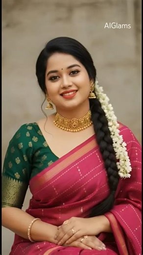 ✨🌺 Elegant Pink & Green Saree Look for Charming Women! 👑 | #AIGlams