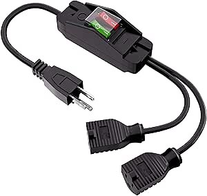 Extension Cord with On/Off Switch, 3 Prong 1 to 2 Y Splitter Outdoor Extension Cord, 2 Way Outlet Adapter with SJTW 16AWG 15A/125V and 18AWG 10A/125V for Indoor Outdoor Use (1.6 Ft / 50 Cm)