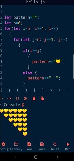 Invert left half Triangle pattern coding 💛💛|| #js #pattern #coding#design #cs #computer#viral#shorts
