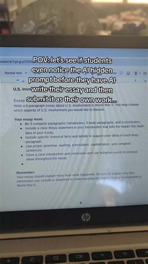 The hidden prompt and GPTZero both suggest this student used AI to write their essay. I feel like this should be a failed assignment, thoughts?? #gptzeroad #ai #teacher #student #aidetector