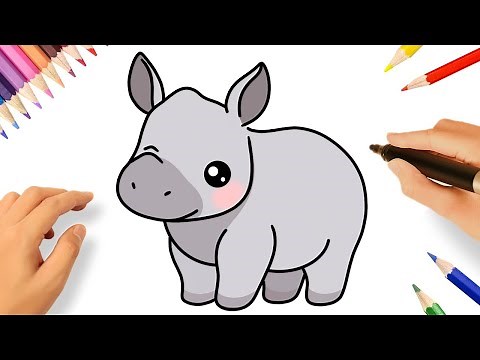 HOW TO DRAW A CUTE RHINO EASY STEP BY STEP 🦏💗