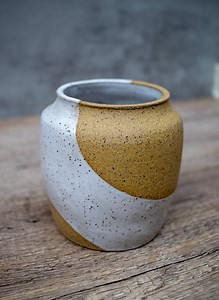 Retro Abstract Ceramic Vase, Speckled Buff Clay With White Glaze - Etsy