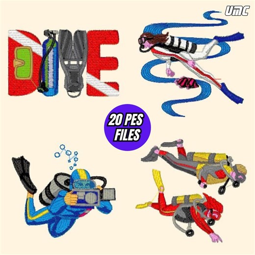 Scuba Diving 20 Embroidery PES Files Bundle – PES, JPG, and Size Guide - Etsy