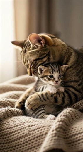 Cat Hugging Her Kitten ❤️ The Sweetest Moment Ever! 😻