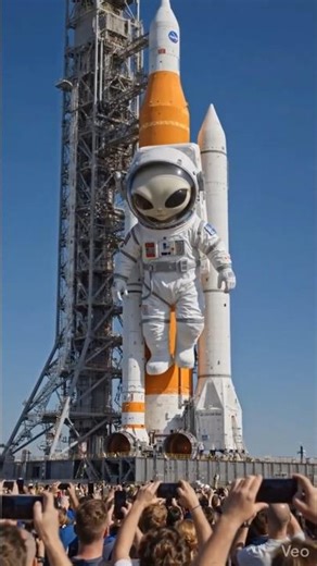 Alien Influencer hugs Artemis II again for the second mission to the Mars. 🚀 #ArtemisII #UFO #Alien