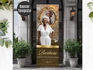 Funeral Welcome Sign Template: Brown & Gold Memorial Banner (33x78 Inches, Canva Digital Download - Etsy