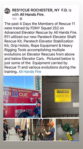 AllHandsFire delivered 4 days of Elevator Rescue training to members of the Rochester Fire Department Special Operations. The training included rope rescue skills and the use of Paratech products. #elevatorrescue #paratech #rochesterfire #rochesterrescue #allhandsfire #allhandsfiretraining #elevators #elevatorrescuetraining | All Hands Fire