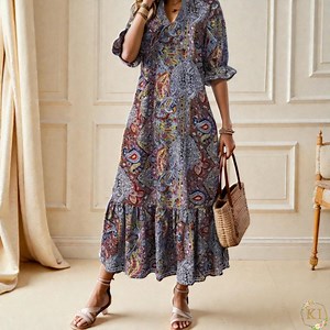 Boho Chic Plus Size V-neck Maxi Dress | Ethnic Print | Fall and All Year Round - Etsy Australia