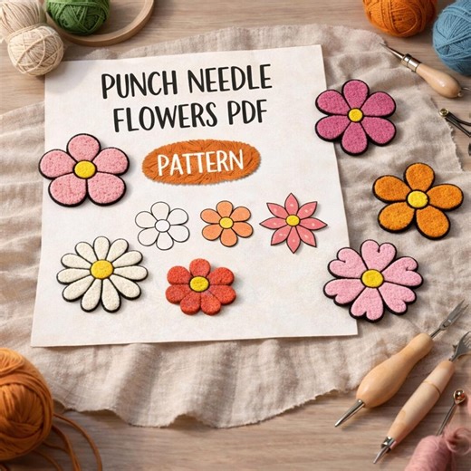 Punch Needle Flower Pattern Bundle – 6 Daisy PDF Templates (instant Download) - Etsy