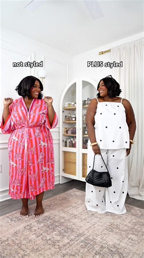 SHEIN plus size polka dot look posted in community tab with size info + robe linked #plussizestyle