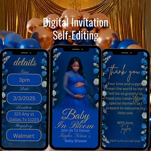 Baby Shower Digital Invitation| With Itinerary, & RSVP | Baby in Bloom Editable Invitation Template - Etsy