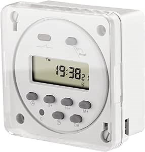 Heschen Digital LCD Power Weekly Programmable Timer Relay Switch, CN101A, DC12V 16Amp, SPST, with Waterproof Cover, White