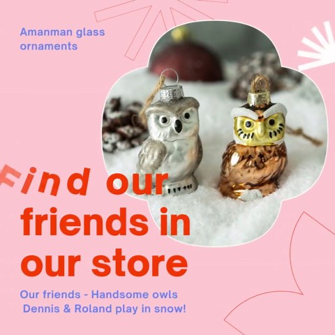 Glass Christmas Ornaments, Set of 2 Owls Blown Glass Ornaments for Christmas Tree Decorations