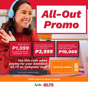 1K views · 237 reactions | Imagine saving ₱1,099 on your IELTS and investing it in smarter prep. Book your Standard IELTS on Computer test with IDP, use our code IDPOCT25-ZSMZM, and enjoy: - Prep tools worth ₱10,000 - Extra review support worth ₱2,999+ - Exclusive seminar access Your preparation just got a major upgrade! | IELTS IDP Education | Facebook