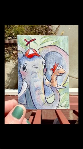 Elephant and Sock Puppet #aceo in shop! #artistsoftiktok #arttok #atc #artisttradingcards
