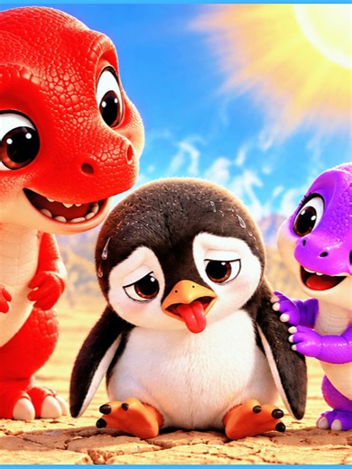 Penguin, are you okay? We'll help you! 🦖 Dinosaur Animation A penguin mysteriously appears in the prehistoric world—a warm place teeming with nature, dinosaurs, and breathtaking landscapes. 🐧🌿🦖 Baby T-Rex and Tiny find the little penguin and decide to join him on his journey. Tiny uses a large leaf as a small parasol to provide some shade, while Baby T-Rex looks for a spot with fresh water where they can all rest. 💙🌿 Along the way, the penguin discovers new places, explores diverse landsca