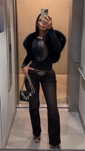 EMMA HALLBERG | 🧸🖤 @fashionnova . . . “Data Faux Fur Shrug” & “Love You More Belted Bootcut Jeans” | Instagram