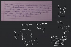 Two water taps can simultaneously fill a tank in 1 hour 12 inte... | Filo