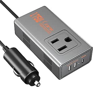 BMK 175W Car Power Inverter DC 12V to 110V AC Power Inverter for Vehicles Converter with PD 18W USB-C & Dual USB Ports Car Outlet Adapter Charger