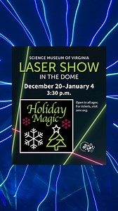 🎁🎶 Treat yourself to a music and light performance full of holiday tunes! This 30-minute, family-friendly Laser Show includes some of the following songs: “Joy to the World” “Winter Wonderland” “Jingle Bell Rock” Guests can add the Laser Show to their visit for $5 per person. Please note: the Science Museum is closed December 24 and 25. | Science Museum of Virginia