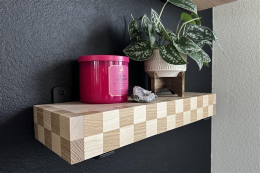 Checkerboard Floating Wall Shelf | Solid Oak and Maple | Handmade Housewarming Gift | Unique Wood Home Decor | Kitchen Bathroom Entryway - Etsy