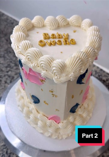 Delicate Light Pink and Navy Blue Gender Reveal Cake
