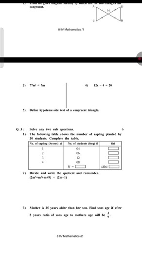 8th class Maths paper for unit 2