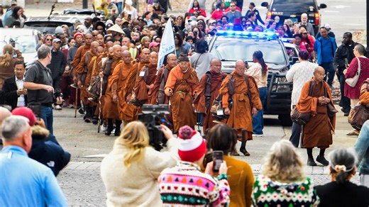 Monks on Walk for Peace in Georgia stopping near Oconee County tonight