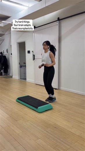 Dr. Dani Luna DPT, CFMT, CSCS, WFS, RYT, Run Coach on Instagram: "Trying hard things rewires your brain. Literally. I started taking harder step classes and this is what it looked like. I nailed the warm-up. Then I caught bits and pieces. Then I went all in on the parts I knew (which, honestly, were few). This is how learning actually works. First your brain scrambles. Then it recognizes patterns. Then it starts predicting what comes next. At first you suck. Then you figure it out. Mastery isn’t