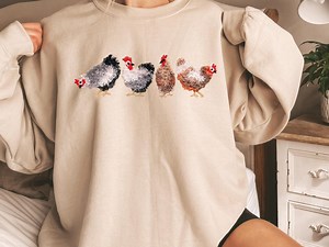 Fringe Chicken Embroidered Sweatshirt, Farmhouse Chicken Mom Crewneck - Etsy