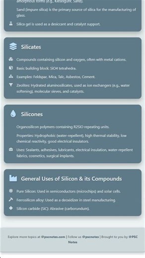 Silicon: Silica, Silicates, Silicones, and uses