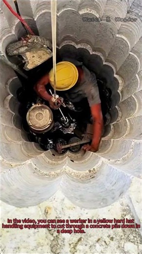 Manual Pile Cutting: Construction Worker Handles Concrete Piles