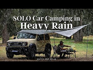 Solo Camping in the Rain and Sleep in Suzuki Jimny | ASMR | Tarp Awning | Mess Tin Cooking
