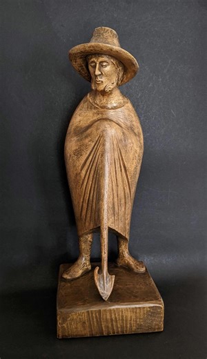 German Folk Art Wooden Figure of St Fiacre - Patron Saint of Gardeners With Spade Marked 'SF' 1979, Large 40cm Tall Figural Wooden Sculpture - Etsy UK