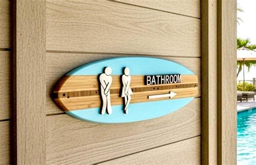 Bathroom Coastal Beach Sign 23” X7” Enhance Your Beachfront Home With Our Stylish Surfboard Sign - Etsy