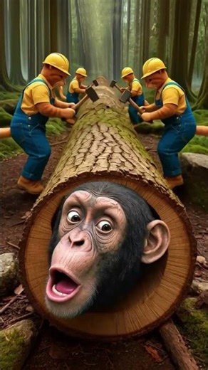 Funny Monkey in Giant Log #ai #animals