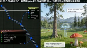 虚幻UE5.6-PCG基础入门｜第 5 节｜｜Spline实践  PCG 运用及 Mesh 生成及树木长蘑菇场景的整体打造