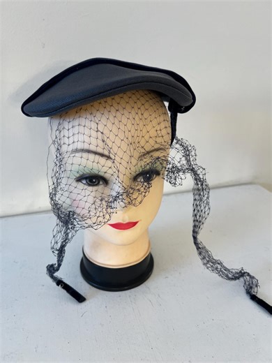 1950s Vintage Grey & Black Veiled Pillbox Hat | Midcentury Womens Hat - Etsy