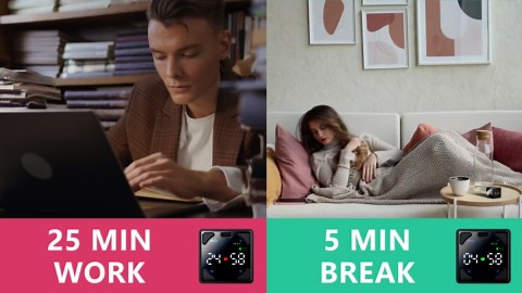 Pomodoro Timer Cube, Productivity Timer, Pause & Resume, Silent, Vibrate & Adjustable Sound Alert, for ADHD, Task, Work, Study, 1/3/5/10/15/25/45/60min & Custom Countdown, Black