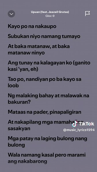 Upuan Lyrics by Gloc 9 featuring Jeazell Grutas
